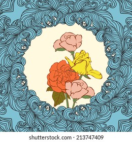 Abstract decoration vintage background and roses with space for your text. Suitable for various designs, invitation, thank you card, save the date cards and scrapbooking. Vector illustration.