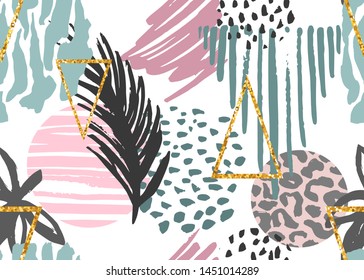 Abstract decorative background. Brush strokes, exotic textures and geometric elements. Seamless pattern