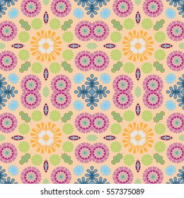 Abstract decorative background, colorful seamless pattern. Vector quilt patchwork texture, geometric elements. Vintage tribal ethnic ornament for textile or paper print. Arabic, indian, turkish motif