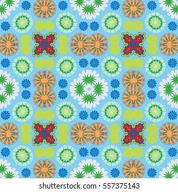 Abstract decorative background, colorful seamless pattern. Vector quilt patchwork texture, geometric elements. Vintage tribal ethnic ornament for textile or paper print. Arabic, indian, turkish motif