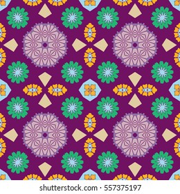 Abstract decorative background, colorful seamless pattern. Vector quilt patchwork texture, geometric elements. Vintage tribal ethnic ornament for textile or paper print. Arabic, indian, turkish motif