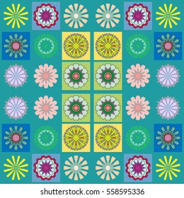 Abstract decorative background, colorful seamless pattern. Vector quilt patchwork texture, geometric elements. Vintage tribal ethnic ornament for textile or paper print. Arabic, indian, turkish motif