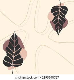 Abstrakter, dekorativer Hintergrund mit Blättern im Boho-Stil