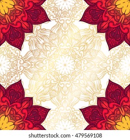 Abstract decorative background. Ornament with mosaic elements. Vintage floral styling to design cards, corporate identity, textiles. Kaleidoscope. Graphics.