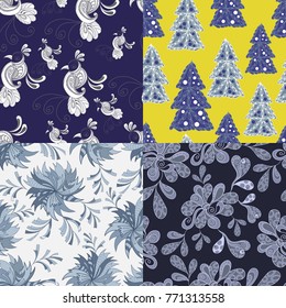 Abstract decorative background (pattern)-set (kit). Suitable for textile, wallpaper, wrapping, packaging. Vector illustration.