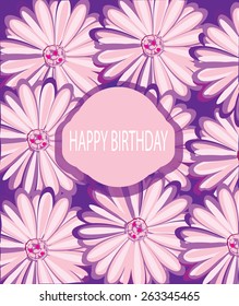 abstract decorative background with pink flowers and text - happy birthday card