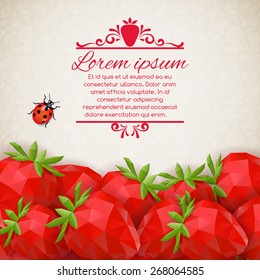 Abstract decorative background with polygonal strawberry. Vector illustration