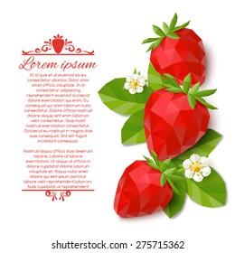 Abstract decorative background with polygonal strawberry. Vector illustration