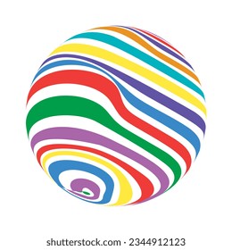 Abstract decorative ball with colorful rainbow stripes on white background. For logo, sticker, gay pride element