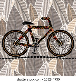 Abstract decorative bicycle on textured background. Vector.