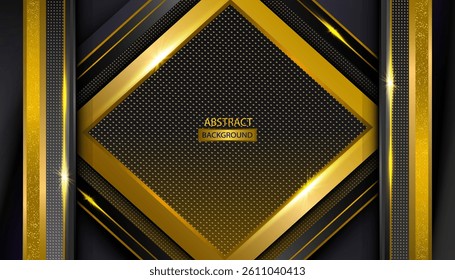 Abstract Decorative Black And Gold Abstract Background. Black And Gold Abstract Background With Golden Shapes Text Space. Modern Blue Background With Golden Shapes with lines golden glowing.