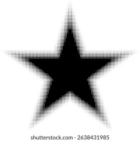 Abstract decorative black halftone star textures on isolated background. Geometric circular shape elements pattern in a star shape. Fit for poster, collage, or advertising, abstract design element.