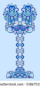 abstract decorative blue ornamental paisley floral tree, vector illustration