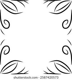 Abstract Decorative Border with Swirling and Leafy Patterns in Black and White