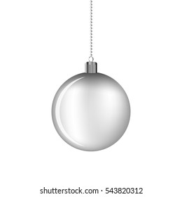 Abstract decorative Christmas ball. Light gray Christmas ball, hanging on white background. Vector illustration.