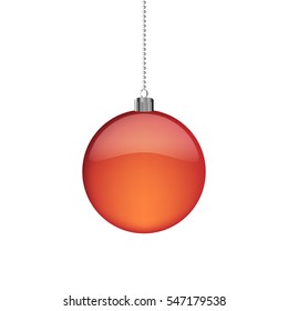 Abstract decorative Christmas ball. Red Christmas ball, hanging on white background. Vector illustration.