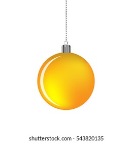 Abstract decorative Christmas ball. Yellow Christmas ball, hanging on white background. Vector illustration.