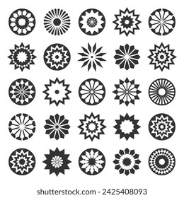 Abstract Decorative Circle Icons. Set of Round Radial Design Elements. Vector Art.