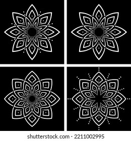 Abstract Decorative Circle Pattern.s. White Round Design Elements on Black Background. Vector Art.