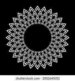 Abstract decorative circle white pattern on black background. Vector art.
