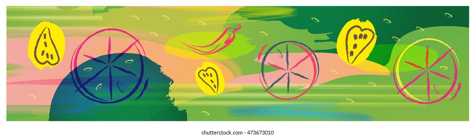 Abstract decorative colored borders with fruit