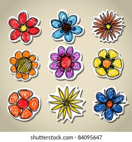 Abstract decorative colorful flowers set