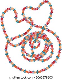 Abstract decorative design element of skein colorful puzzle details with heart shapes