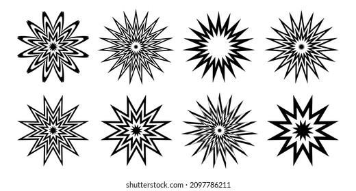 Abstract decorative design elements in star shape. Vector art.