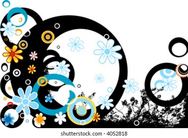 abstract decorative design with flowers and circles