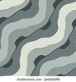 Abstract decorative diagonal wavy striped textured background. Seamless pattern. Vector.