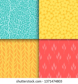 Abstract decorative doodle nature seamless patterns set. Hand drawn silhouette flowers, branches, leaves textures. Simple vector universal background. Vintage feminine colors