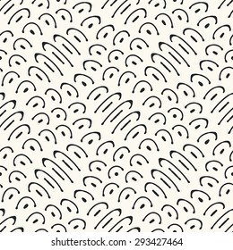 Abstract decorative doodle scroll and dot seamless pattern.