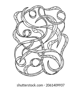 Abstract decorative doodles. Hand drawn black and white pattern. Art lines background. Coloring book pages vector illustration