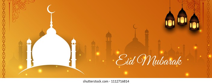 Abstract decorative Eid Mubarak stylish banner design template