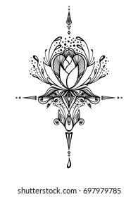 Abstract decorative element in Boho style for tattoo or print T-Shirt or for decorate different things or for adult relax coloring page book