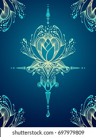 Abstract decorative element in Boho style on blue or print T-Shirt or for decorate different things or for  textile or for perfume or for package 