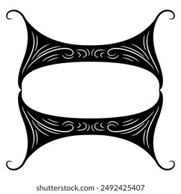 Abstract decorative element or frame in medieval style. Black and white silhouette.
