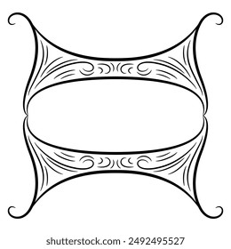 Abstract decorative element or frame in medieval style. Black and white linear silhouette.