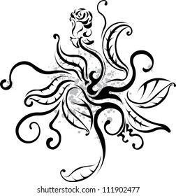 Abstract decorative element with rose for design or tattoo