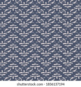 Abstract decorative elements arranged on a zigzag path. Geometric motif in contrasting shades of blue. 