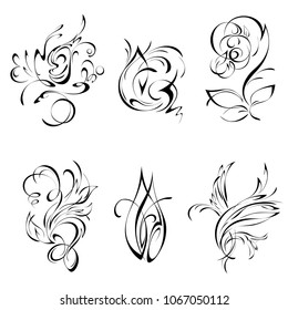 abstract decorative elements in black lines on a white background. SET