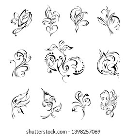 abstract decorative elements in black lines on a white background. SET