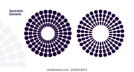 Abstractas Elementos decorativos en círculo. Espiral de diseño de arte como signo, logotipo o icono. Una figura negra en una Ilustración vectorial de fondo blanco
