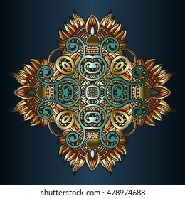 abstract decorative elements symmetrically shaped geometric pattern Deco Abstract on blue background