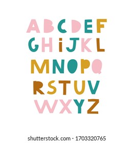 Abstract decorative English alphabet. Creative  cute Kids font. Ideal for education, home decor. Vector Illustration can be used for quotes, poster, cards and kids fashion prints. 