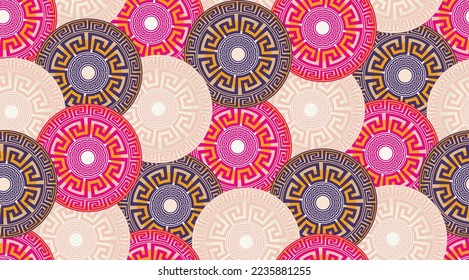 Abstract Decorative Ethnic Round Circles Seamless Pattern Luxury Interior Design Modern Greek Geometrical Background Trendy Fashion Colors Fuchsia Pastel Pink Tones