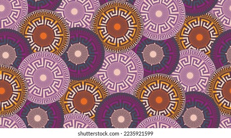Abstract Decorative Ethnic Round Circles Seamless Pattern Luxury Interior Design Modern Greek Geometrical Background Trendy Fashion Colors Purple Tones