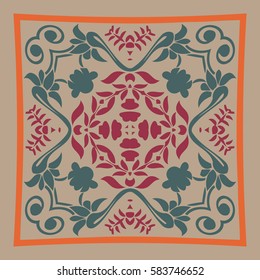 abstract decorative ethnic symmetrical pattern in a frame on a light background