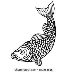 Abstract decorative fish on white background.  Image for design t-shirts, prints, decorations brochures and websites.