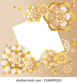 Abstract decorative floral design template. Paper cut flowers vector illustration